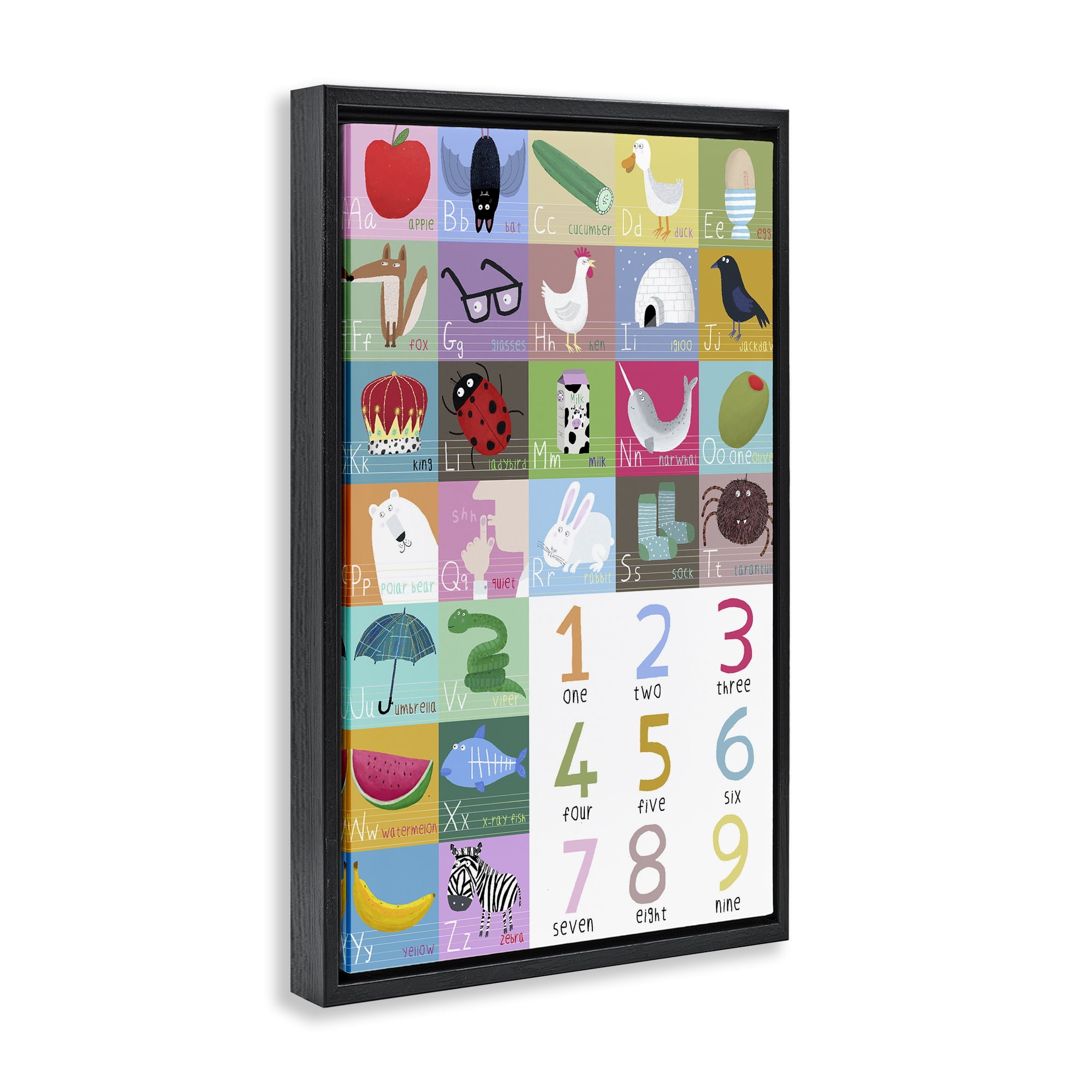 Stupell Industries Counting & Alphabet Learning Black Framed Floater Canvas Wall Art, design by Carla Daly
