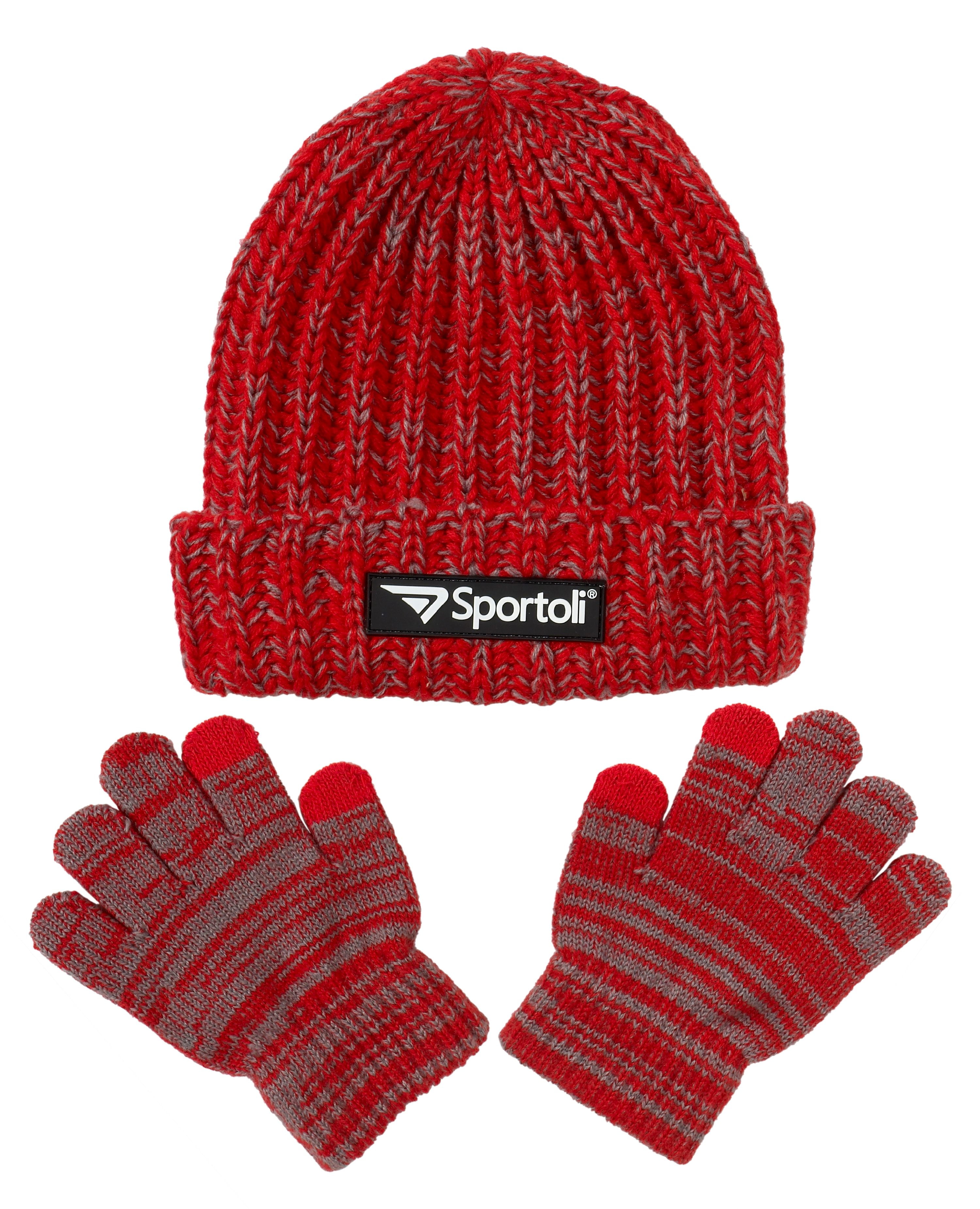 Sportoli Men's and Boys' Kids 2-Piece Marled Knit Cold Weather Accessory Set Warm Pull on Hat Scarf and Gloves, Boy's, Size: One size, Red