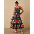 thumbnail image 5 of Dark Green Womens Floral Print Maxi Dress With Spaghetti Straps And Embroidered Detail, 5 of 6