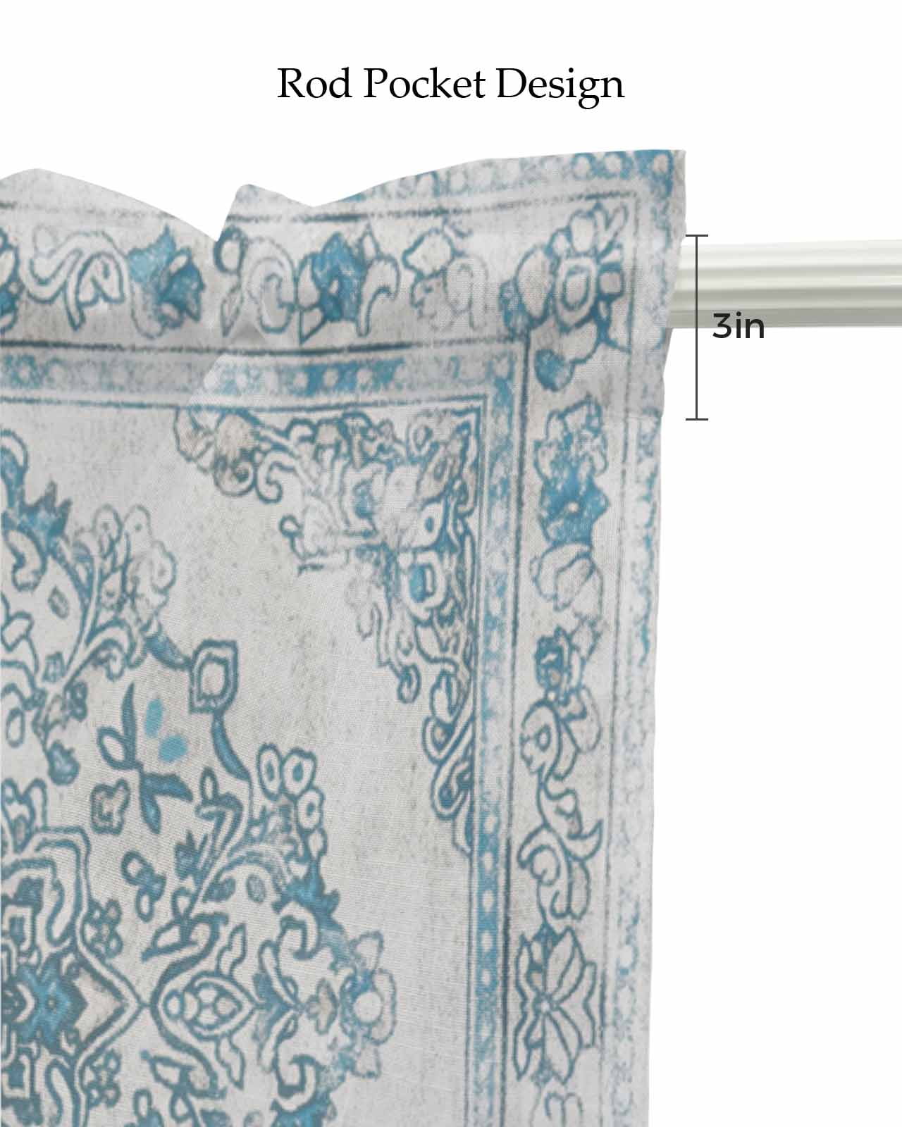 Boho Floral Teal Linen Curtain Valance for Bedroom/Bathroom/Kitchen/Office/Living/Dining Room Window,Ethnic Mandala Rustic Tribal Patterns Pocket Topper Drapes Decorative Cafe Drapery Panel 54"x18"