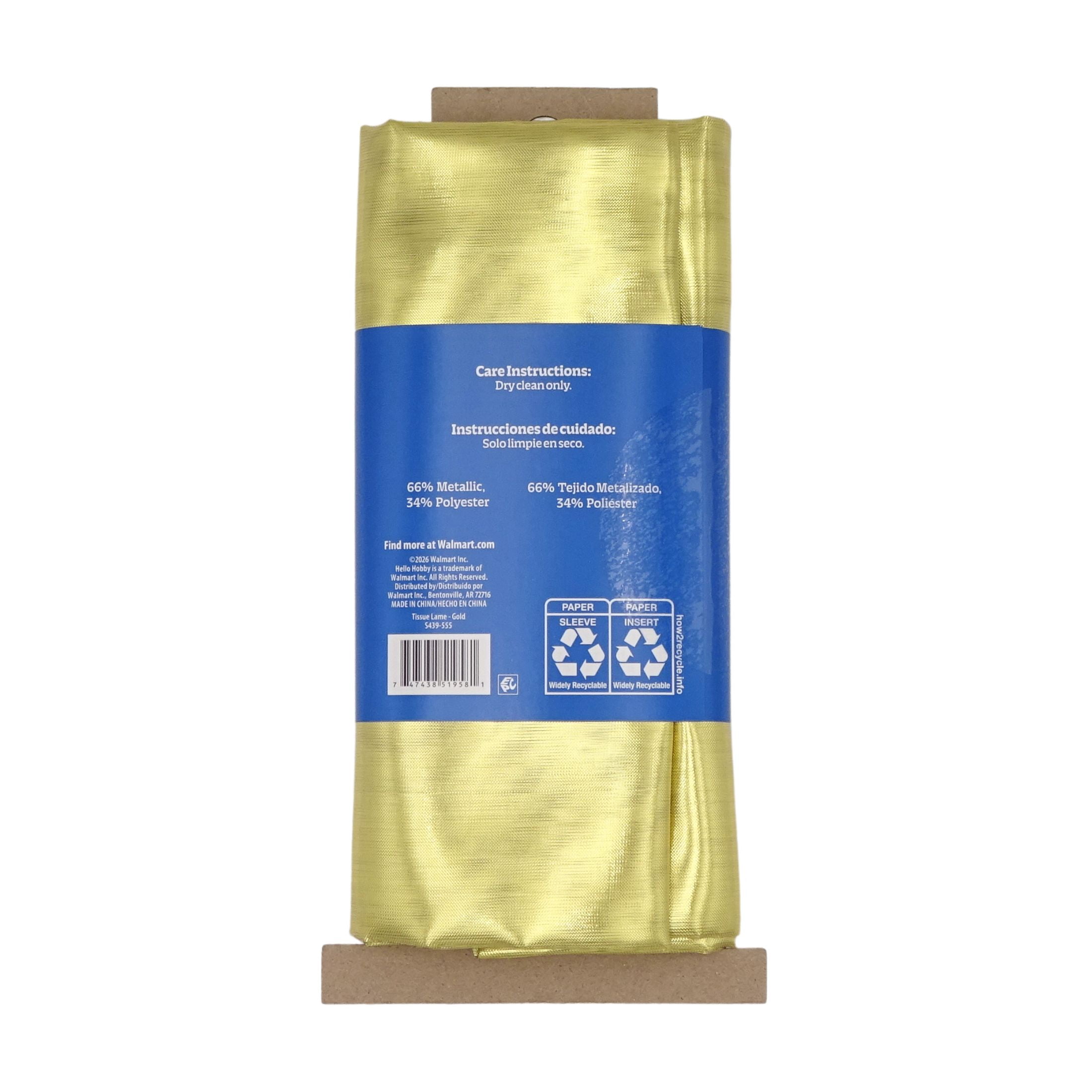 Hello Hobby 59” x 72” 73% Metallic 27% Polyester Tissue Lame 2 Yard Precut Fabric, Gold, 59" Wide for Sewing & Crafting