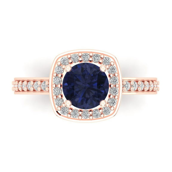 Solitaire with Accents Engagement Ring for Women - 1.335ct Simulated Blue Sapphire in 14K Rose Gold Promise Ring