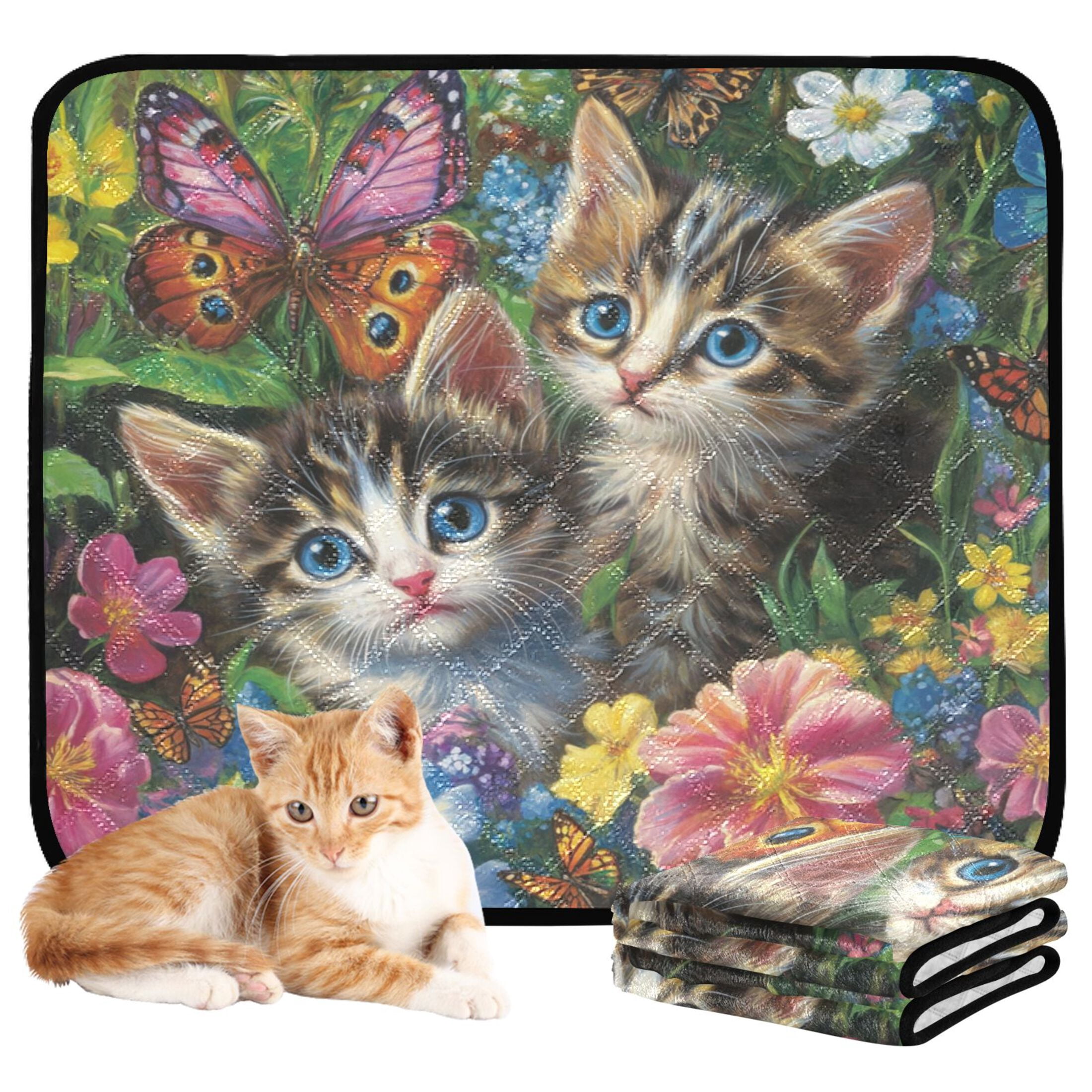 Qxltty Kitten Flower Picture Cat litter Pads Pet Set of 2 Diaper Mats Center Anti-leakage Layer Absorbent Soft and Comfortable