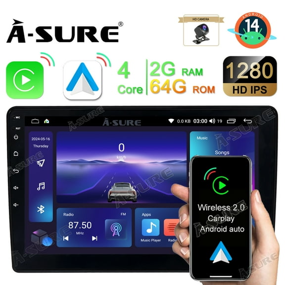 Wireless CarPlay 2 64GB Car Stereo for Kia Sorento 2014-2015, Android 14 Car Radio with Android Auto/GPS Navi/Wi-Fi/BT 5.0/DSP/SWC/HD Camera