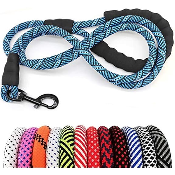 Eryueer Rope Dog Leash 3/6/8/10/12/15/20/30 FT, Heavy Duty Nylon Pet Leash, Soft Padded Handle Thick Lead Leashes for Large Medium Dogs (1/2" * 6', Blue Black)