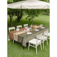 thumbnail image 3 of Outdoor Tablecloth with Umbrella Hole and Zipper, Farmhouse Sage Green Brown Rectangle Table Cloth 60x120 Inch Waterproof Tablecloth, Vintage Wooden Striped Picnic Table Cover for Patio Camping, 3 of 7