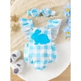 thumbnail image 2 of Suealasg Baby Girl Easter Clothes Infant Romper Bodysuit Fly Sleeve Crew Neck Rabbit Print Jumpsuit Headband Newborn Summer Easter Playsuit 0-18 Months, 2 of 9