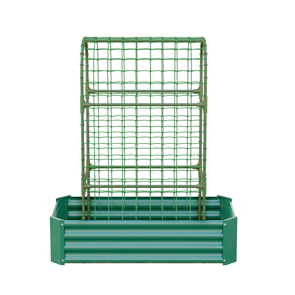 2 in 1 Raised Garden Bed with Trellis, 59" Tall Arch Planter Box for Climbing Plants, Outdoor Galvanized Metal Gardening Bed for Vegetables, Fruits, Flowers (Green, 4x2x1 Ft)