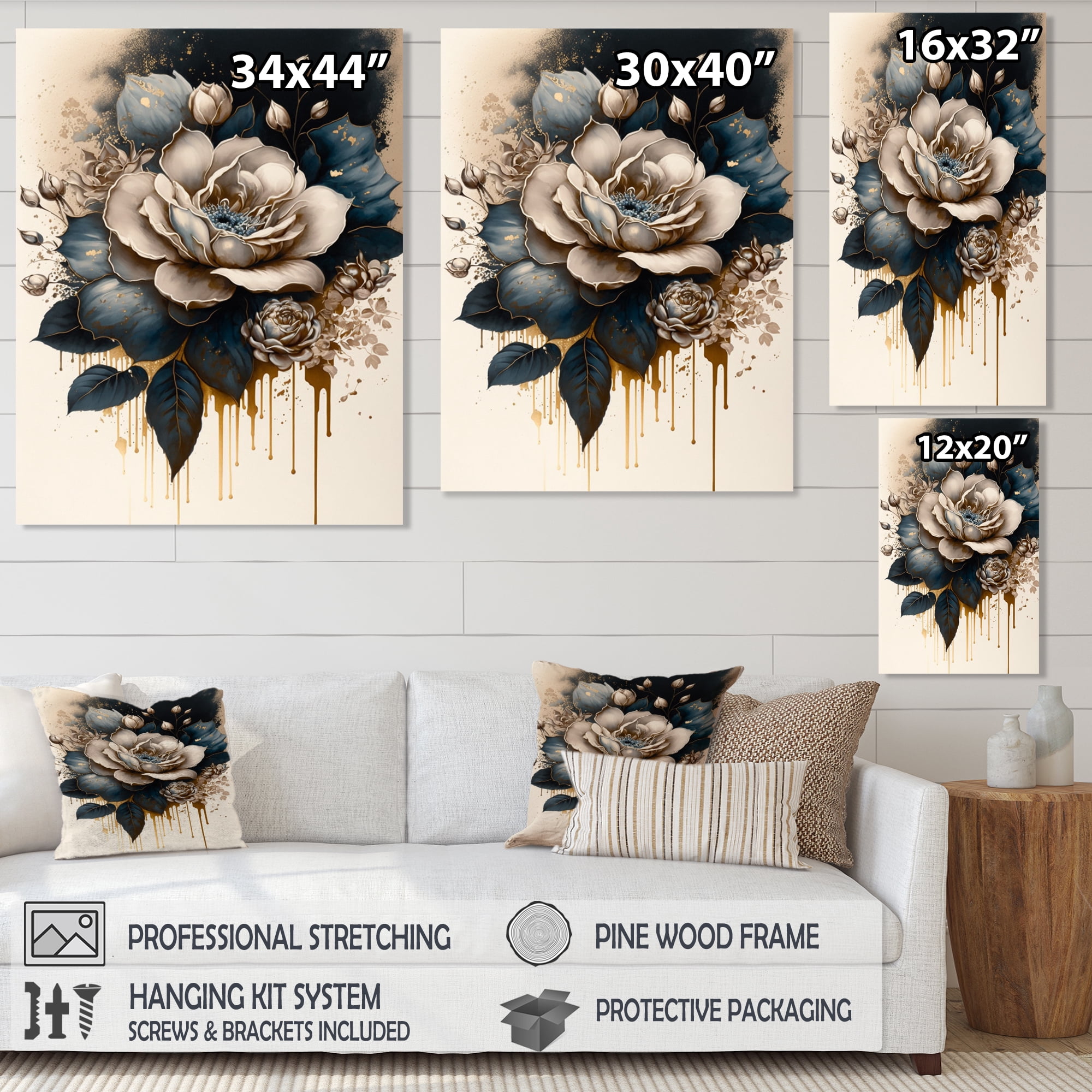 Designart Black And White Rose Design III Canvas Wall Art