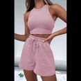 thumbnail image 4 of Conjuntos de Verano para Mujer, Conjunto Informal de 2 Piezas con Top Corto y Pantalones Cortos de Punto Gofre, Ropa de Dormir Rosa M, 4 of 9