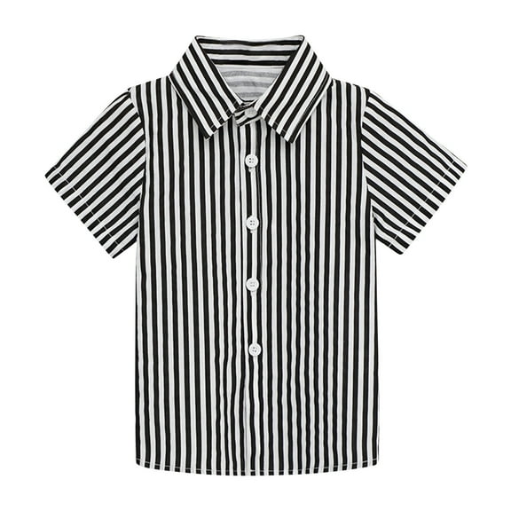 VKOYWKM Boys Striped Button Down Shirts Short Sleeve Collar Tops Cute Tees Loose Fit Lightweight Summer Kids Clothes Black 4 Years