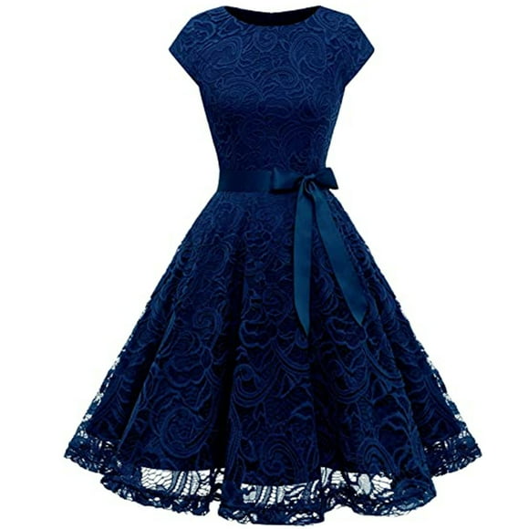 Meichang Lace Midi Dresses for Women Retro Floral Flared Swing Layered Sundress Elegant Fashion Cap Sleeve A Line Dress Formal Solid Wedding Guest Evening Party Dresses