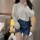 thumbnail image 3 of Suéter de mujer de punto trenzado suave, suéter corto de manga larga con cuello redondo, jersey liso de corte cuadrado, atuendo básico para adolescentes, otoño e invierno, 3 of 5