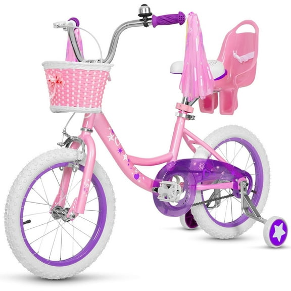 hykolity 16 inch Kid Bikes for Age 4-7 Years Old, Girl Bikes in Pink Rider Height 41-53 inch with Adjustable Seat, Doll Seat and Training Wheel