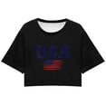 thumbnail image 3 of TSADFHJI Hauts pour Femmes Automne Coton T-Shirt Décontracté Col Rond Manches Courtes Imprimé Fête de l'Indépendance Usa TG Noir, 3 of 3