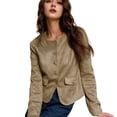 thumbnail image 6 of Casual Jackets for Women Long Sleeve Button Down Round Neck Vintage Going Out Brown Suede Jacket Women Camel Color S, 6 of 9