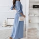 thumbnail image 5 of Vestido de falda con volantes ajustado en la cintura con cordones y temperamento de manga larga de Color sólido con cuello en V de primavera y otoño para mujer Pompotops  hdfakjf8615, 5 of 9