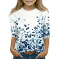 thumbnail image 2 of Drmagiyhm Light Blue 3/4 Shirts for Girls Size 10-12 Casual Floral Print Shirts Fall Winter Cute T-Shirt Girl Crewneck Tops 11-12 Years, 2 of 3