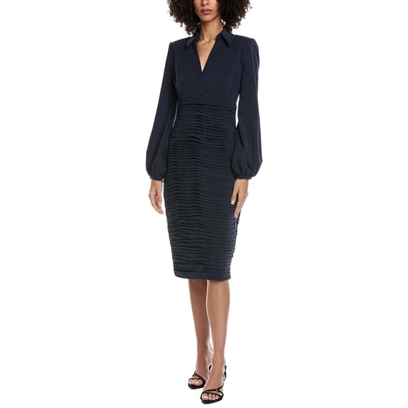 Badgley Mischka womens  Ruched Midi Dress, 8, Blue