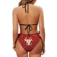 thumbnail image 6 of Chririnla Women's Christmas Reindeer Halter Bikini Set Two Piece Triangle Swimsuit with Snowflake Print Perfect for Tropical Holiday & Pool Party, 6 of 9