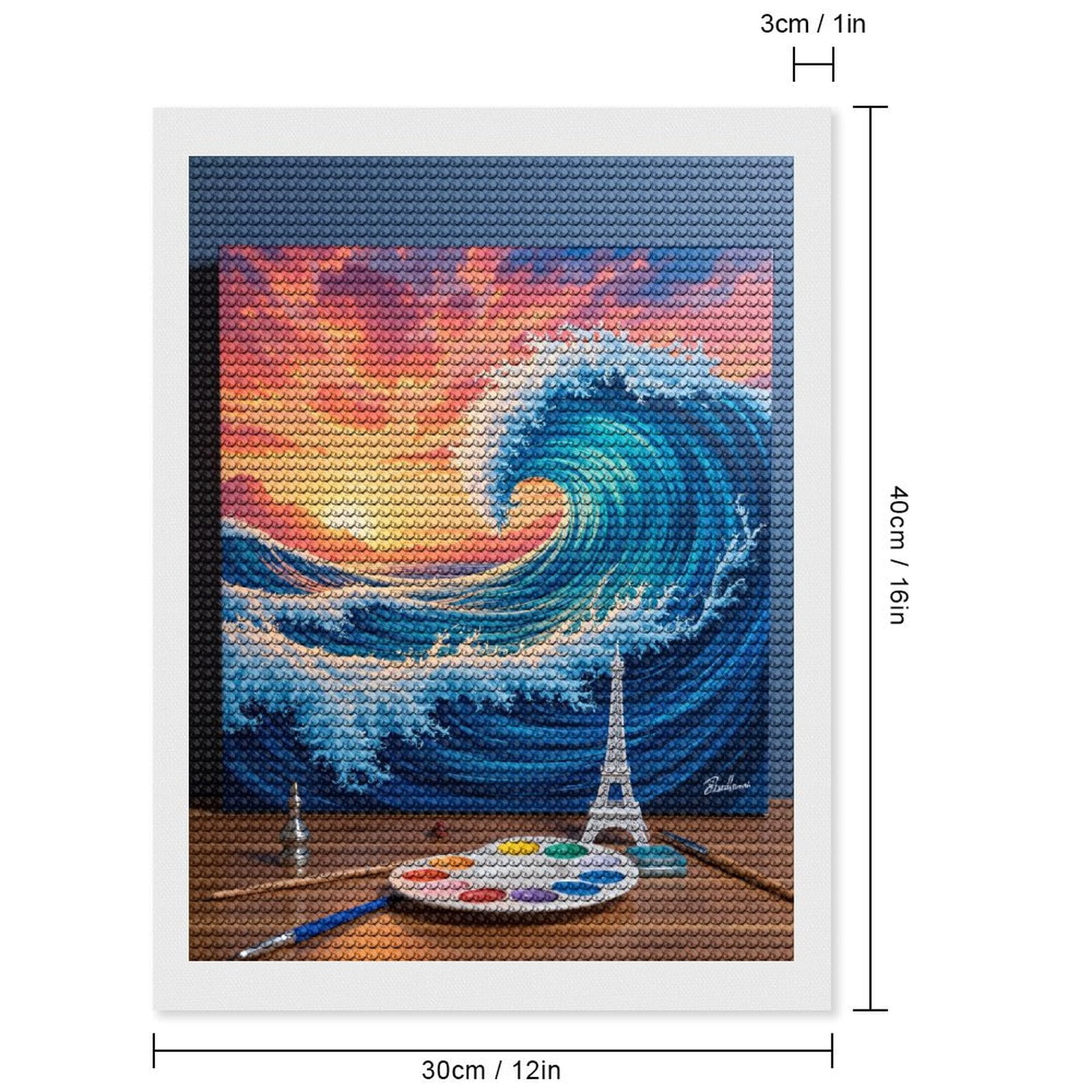 Diamond Art Kits for Adults, Wave Sunset Canvas Art Painting 5D Diamond Painting Kits for Adults Beginners, DIY Full Drill Diamond Painting, Gem Art and Crafts 12x16
