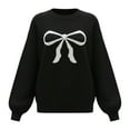 thumbnail image 4 of Valentines Womens Casual Crewneck Sweater Bow Print Knit Pullover Long Sleeve Loose Fit Top Lightweight Jumper for Fall Winter Black S, 4 of 6