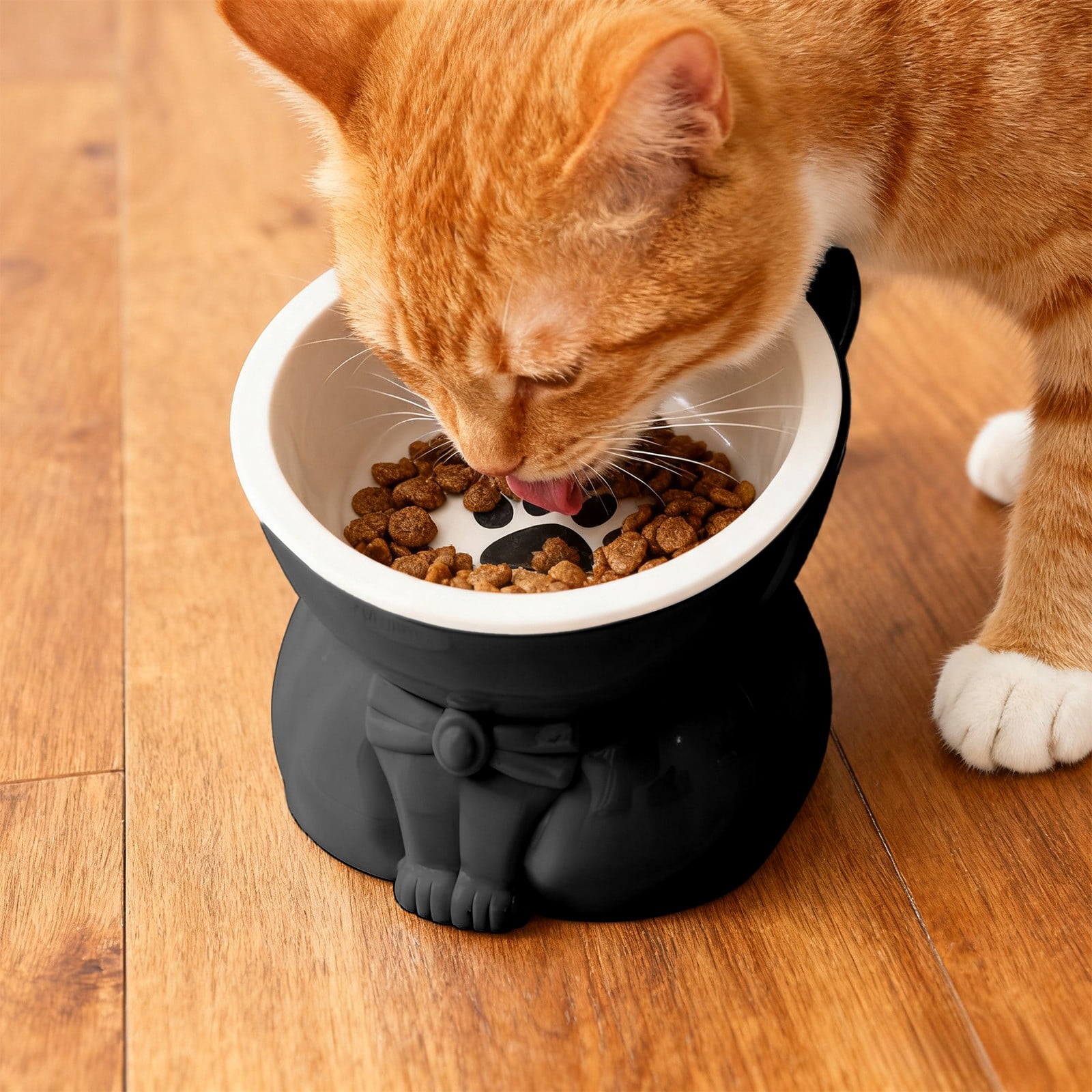 Elevated Raised Cat Bowl, 250ml Black Plastic Whisker-Friendly Non-Tip Cat Food & Water Bowl