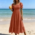 thumbnail image 4 of Atogsazn Women Square Neck Puff Sleeve Dress Smocked Tiered Maxi Dresses Flowy Ruffle A-Lined Sundress Red XXXL Fashion, 4 of 7