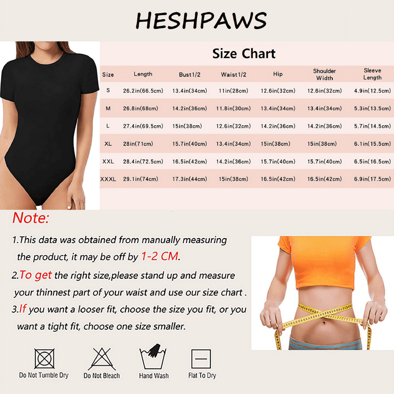 HESHPAWS Women's Crew Neck Short Sleeve Bodysuit Slim Fit Basic Body Suit  Top T Shirts Shaping One-piece 