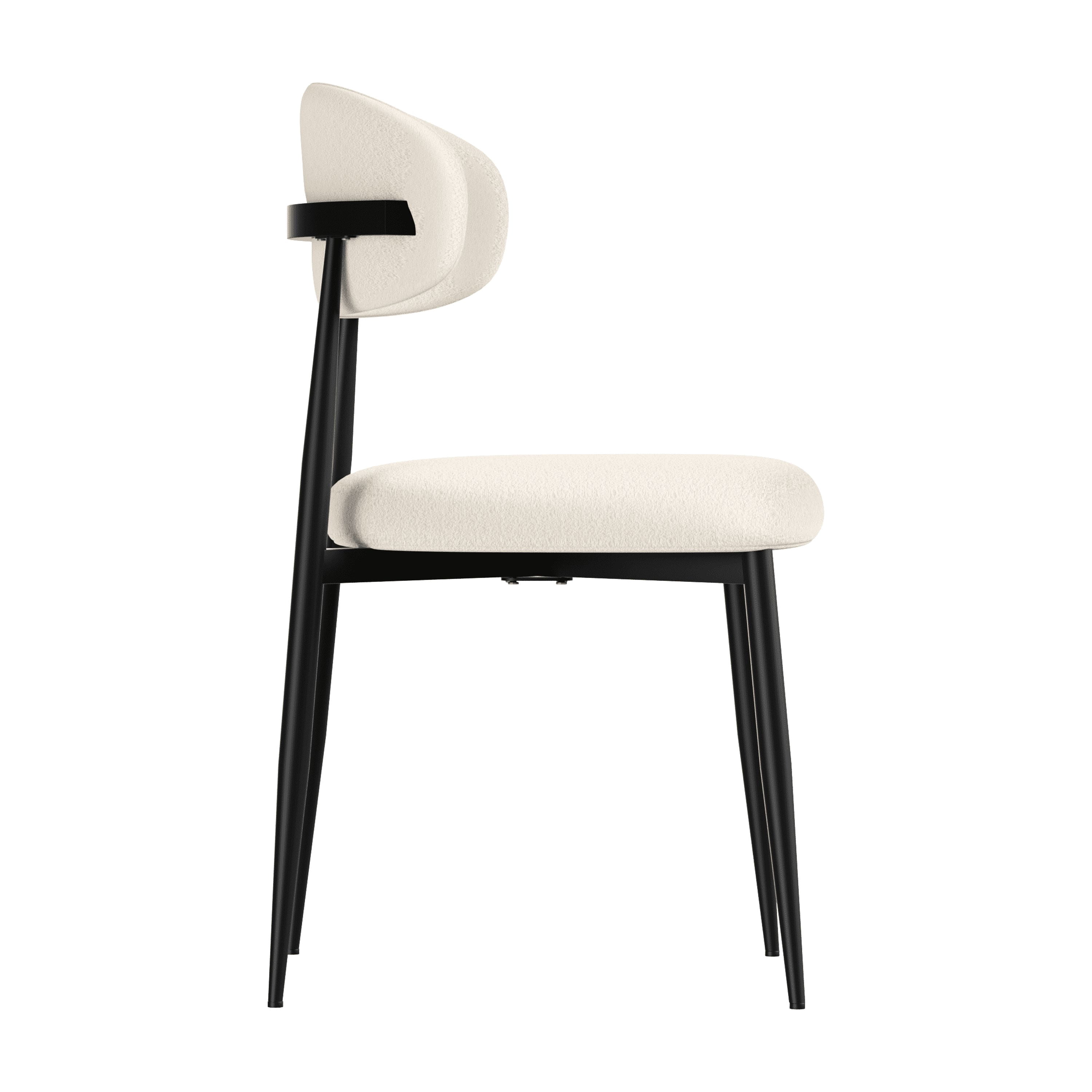 Set of 2 dining chairs, modern kitchen chairs with soft padding, farmhouse restaurant chairs with curved backrests and metal legs, for dining rooms and kitchens, White and Black.