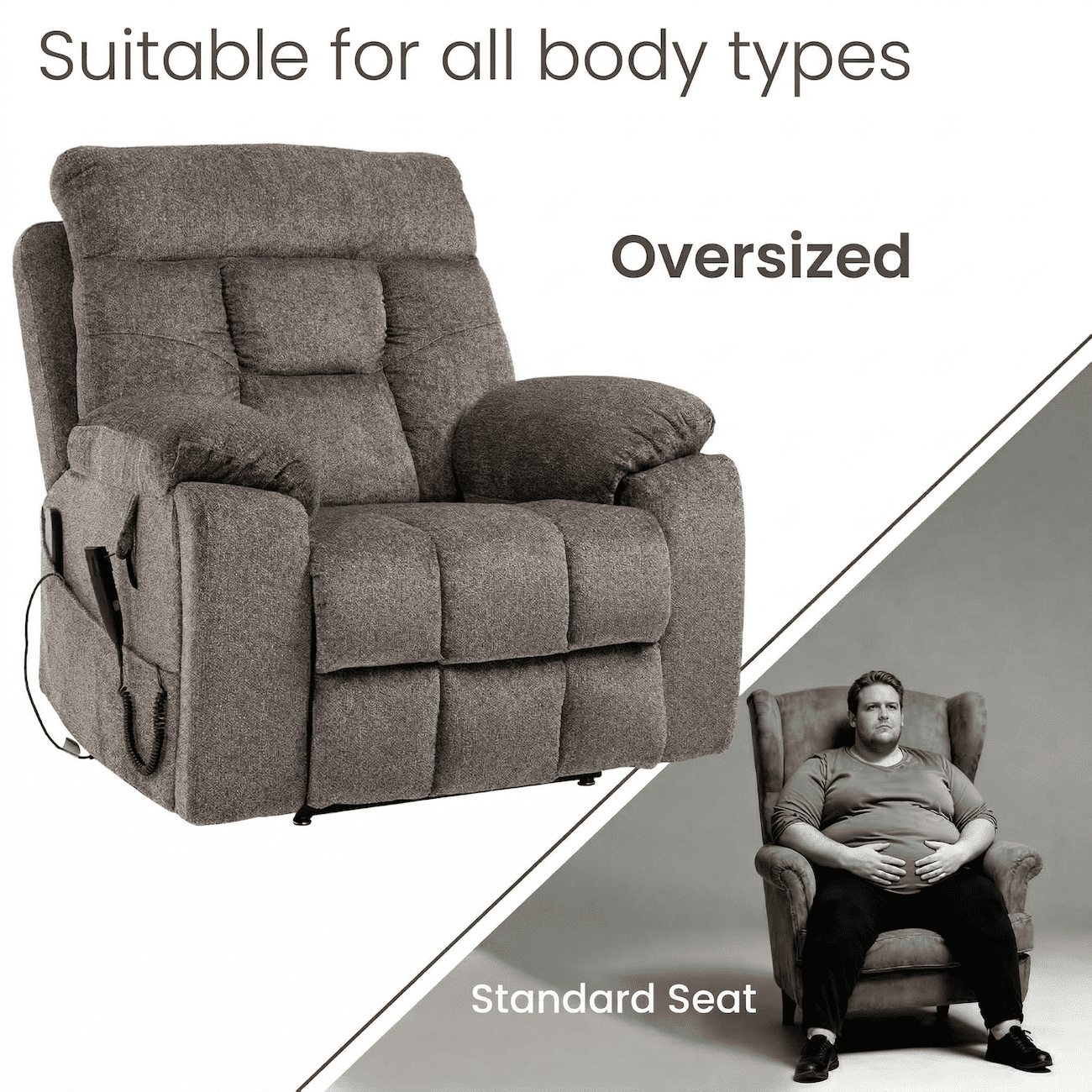 Lift Recliner Chair with Dual Motor, Oversized Power Lift Recliner for Elderly, Heat and Massage, 26" Wide Seat Big and Tall Recliner, 180° Lay Flat Electric Chair, 400 LBS, Brown
