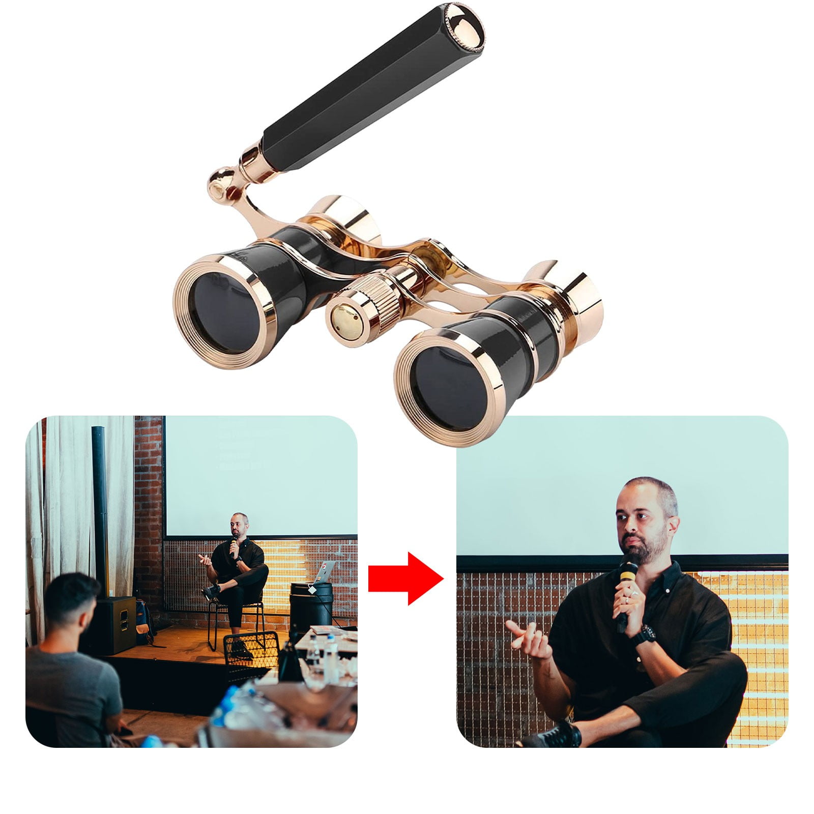 Kraoden Opera Glasses Binoculars Mini Binocular Portable Binocular with Foldable Handle for Musical Concert