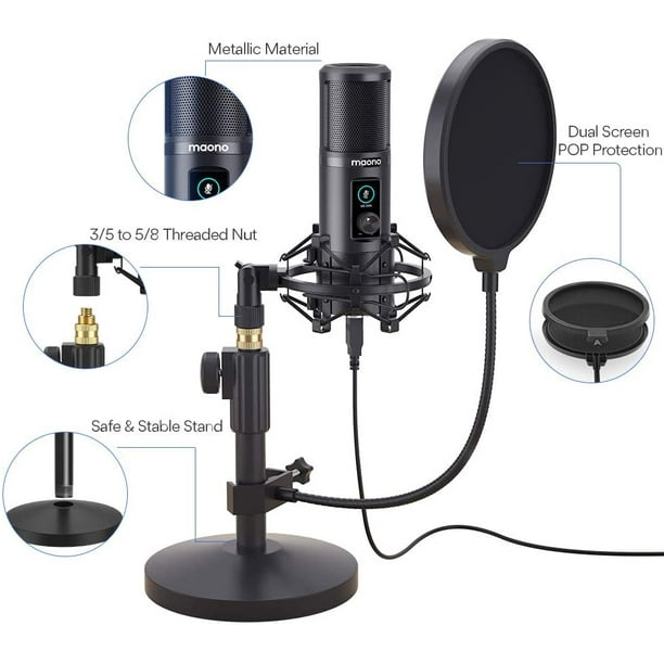 Maono – Microphone Usb À Condensateur Avec Gain De Micro, 192khz