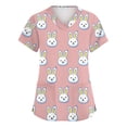 thumbnail image 2 of Hearthz S-5XL Easter Scrub Tops Women Stretchy Bunny Colorful Eggs Print Scrubs Shirt Plus Size V Neck Short Sleeve Nurse Working Uniforms with Pocket, 2 of 5