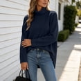 thumbnail image 6 of Vynhevius Women Plus Size Tunic Top Solid Turtleneck Long Sleeve Side Slit Casual Loose Blouse, 6 of 7