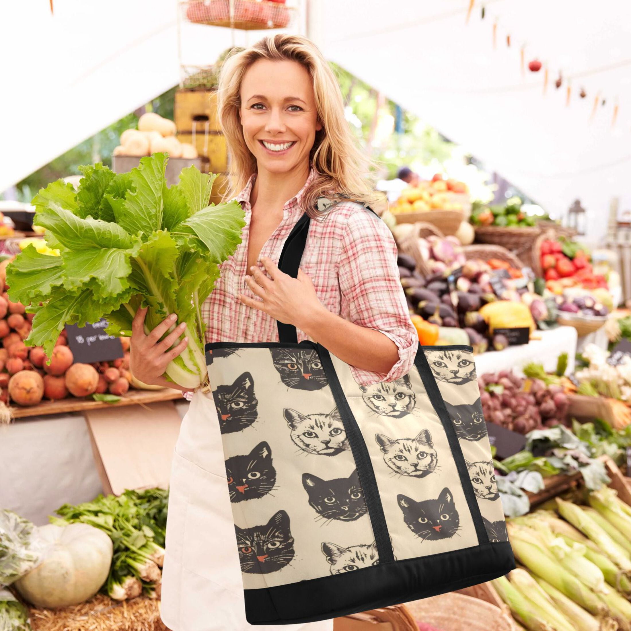 Large Hand-held Ice Pack Picnic Bag Insulation and Refrigeration Suitable for Shopping Picnics and Camping Black Cat