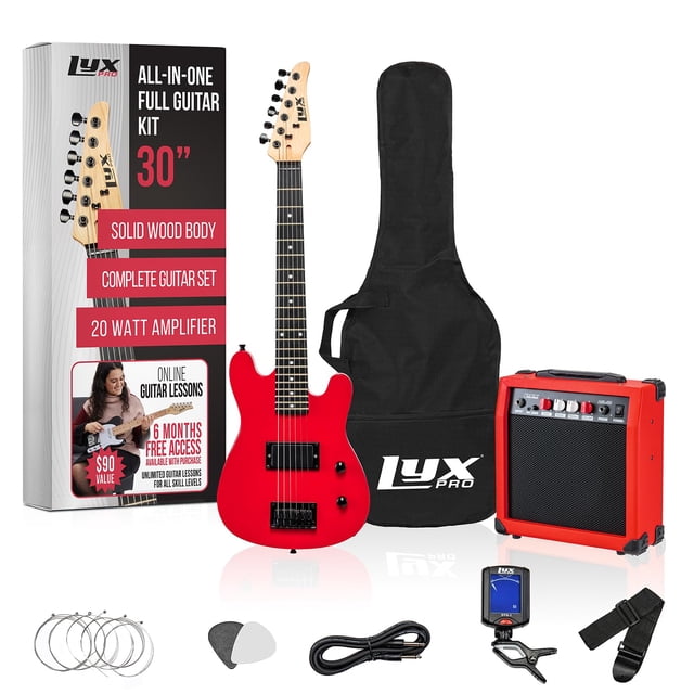 Guitarra eléctrica LyxPro de 30 pulgadas con kit de inicio para niños roja