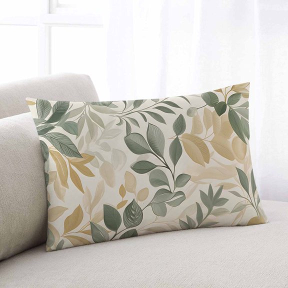 Sage Green Leaves Throw Pillow Cover Case, Couch Sofa Bed Pillowcase, Soft Decorative Lumbar Pillow Protector, Botanical Plants Leaf Farmhouse Retro 16x24Inch Reversible Pillow Shams with Zipper