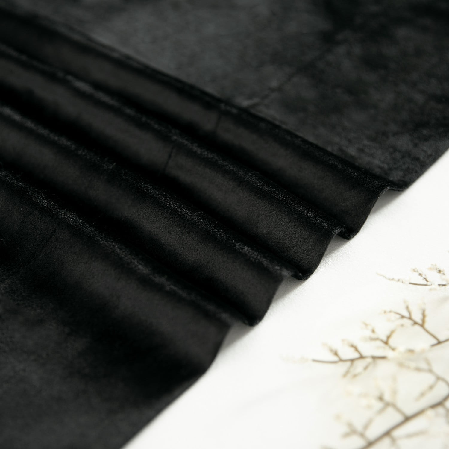 VOGOL Black Velvet Waterfall Valance & Curtains Set, Beaded Tassel Thermal Drapes 52x96 Inches for Bedroom & Living Room