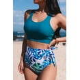 thumbnail image 5 of SHEWIN Women Bikini Sets Two Piece Swimsuits Floral Print Bathing Suits High Waisted Bikini Swimwear Racerback Tops with Bottom Blue US 2-4, 5 of 11