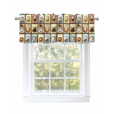 Vintage Coffee Cup Valances for Windows Rod Pocket Kitchen Valance Curtains - Soft & Washable Small Window Treatment for Living Room Bathroom Art Patchwork 42x12 Inch 1 Panel