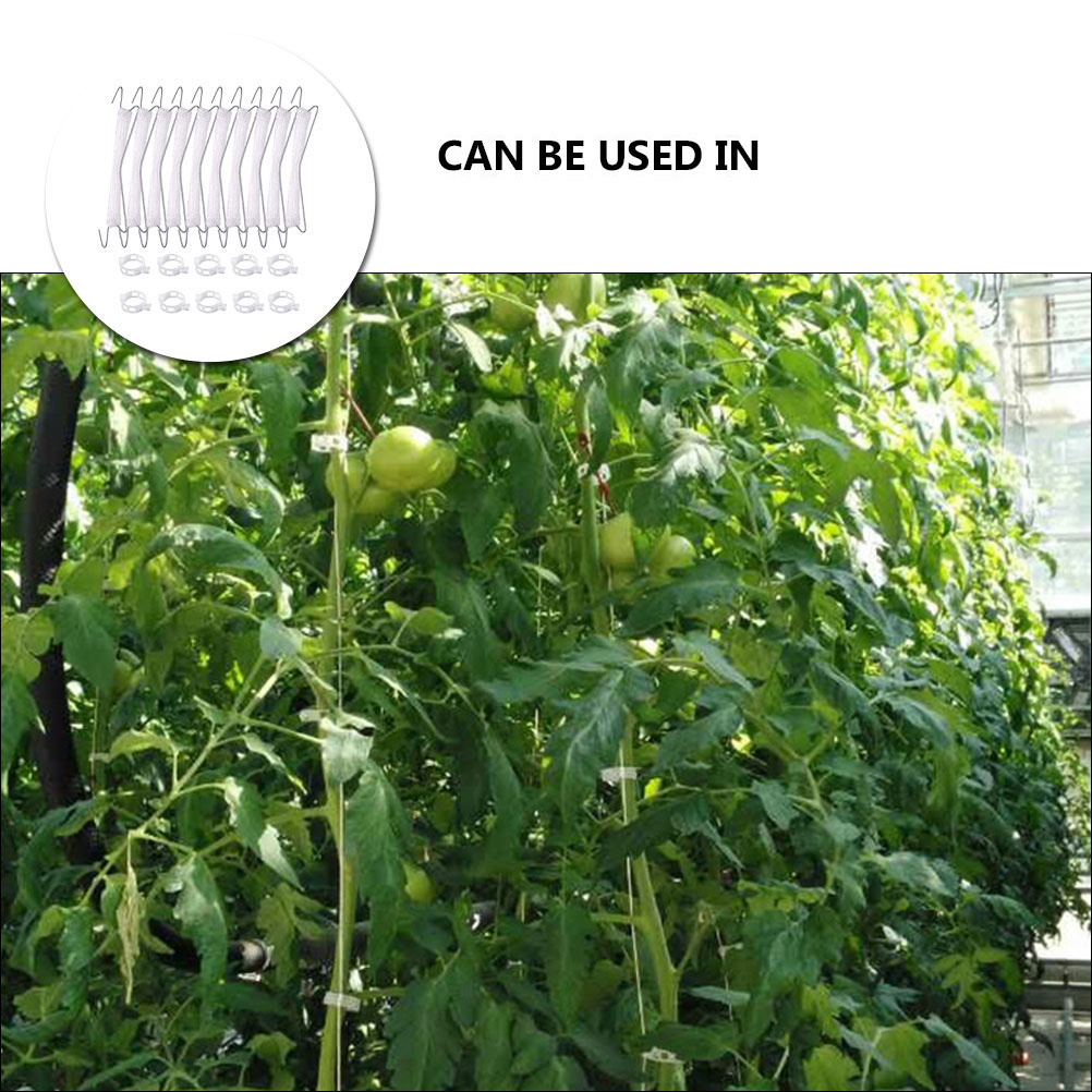 OULII 2Sets White Overhead J Hooks for Tomato Plant Growth Traction Rope and Vertical Garden Support
