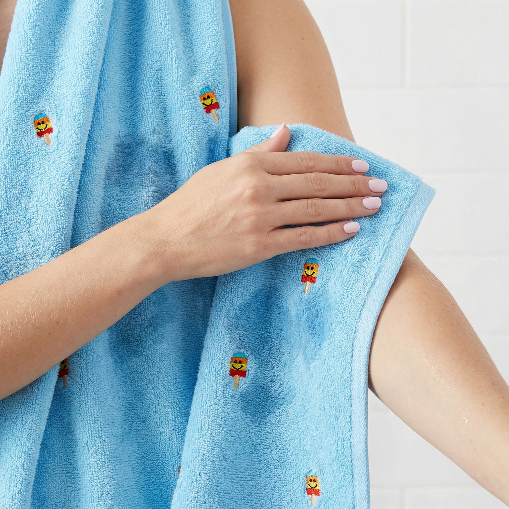 Unique Bargains Soft and Absorbent Cute Cotton Bath Towel Ice Lolly Blue 55" x 28"