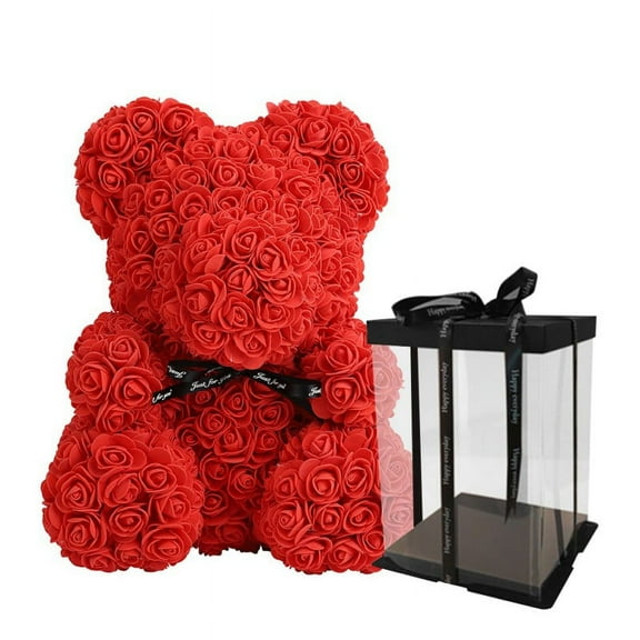 Rose Bear Teddy Bear with Ribbon Forever Artificial Rose Anniversary Christmas Valentines Gift