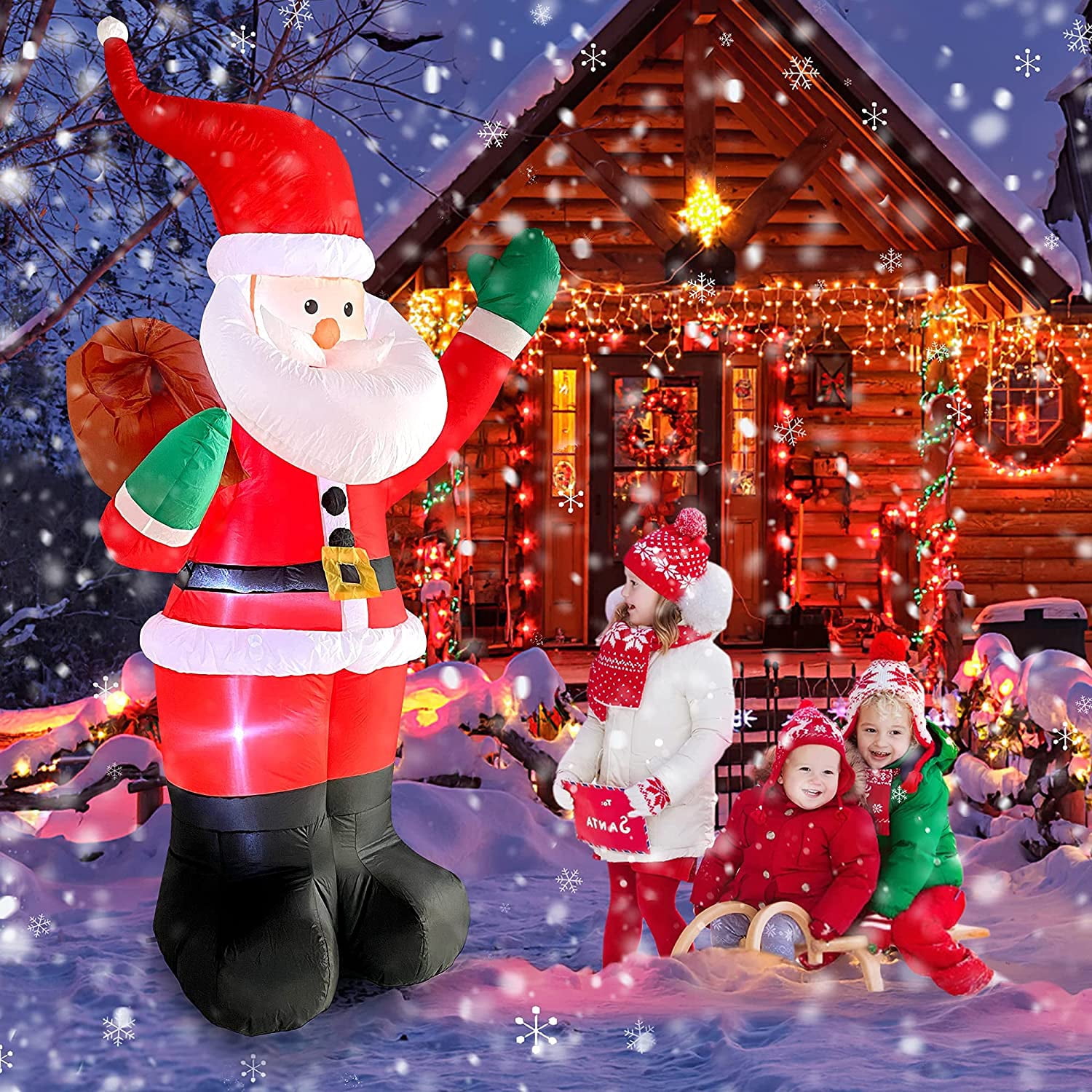 6 FT Christmas Inflatables Santa Claus with Gifts Bag, Christmas Inflatables Outdoor Decorations, Built-in LED Lights Holiday Blow Up Yard Decoration Clearance for Yard, Holiday, Party
