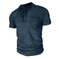 thumbnail image 5 of HOOMEUMY Men's Fashion Button Placket Short Sleeve Tops Lightweight Casual Basic Tees with Pocket for Daily Streetwear & Holiday Navy XXL, 5 of 6