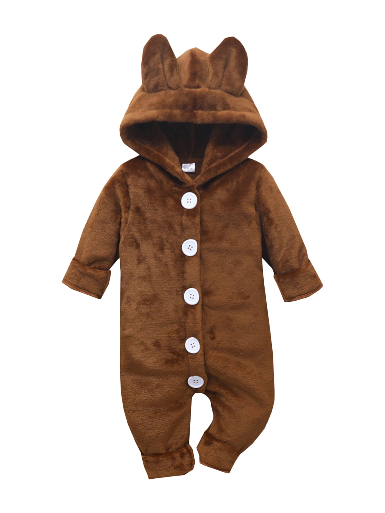 Baby Romper Hooded Outfits Fall Winter Jumpsuit Lightweight Outerwear Long Sleeve Warm Snowsuit Onesies Overall for Boys Girls 6-9 Months Brown 