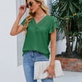 thumbnail image 3 of Jdlsppl Women's Short Sleeve Blouse Soft Shirt Top Ruffle Loose V Neck Puff Sleeve Fall Cool Spandex Chiffon T Shirt Green Medium, 3 of 4