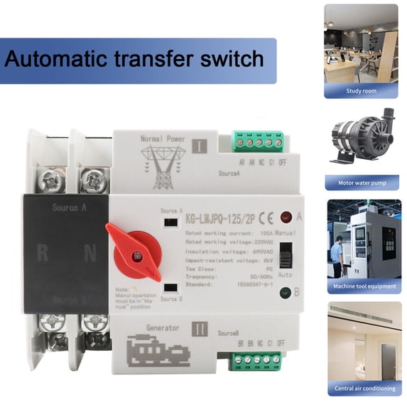 NICCOO Automatic Transfer Switch 2P 100A AC220V Generator Switch Dual Power PC Level