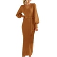 thumbnail image 2 of Styesk Robes pour Femmes Robe Chandail Col en V Manches Longues Bouffantes Ajustée Automne Hiver Robe en Tricot Côtelé, 2 of 7